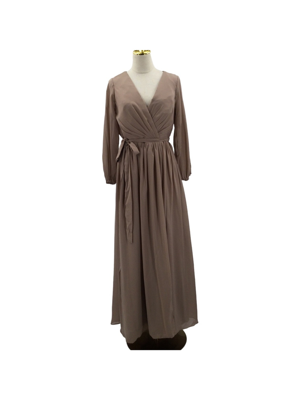 FORMAL SZ 8 M Tan Taupe Brown Faux Wrap Belted Maxi Dress NEW 0B13